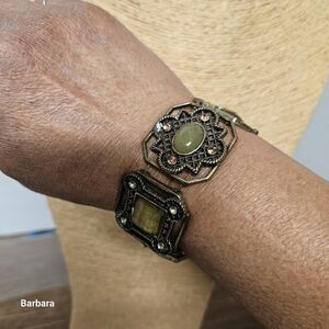 Vintage Victorian Style Bronzed & Colored Acrylic Beads Stretch Bracelet